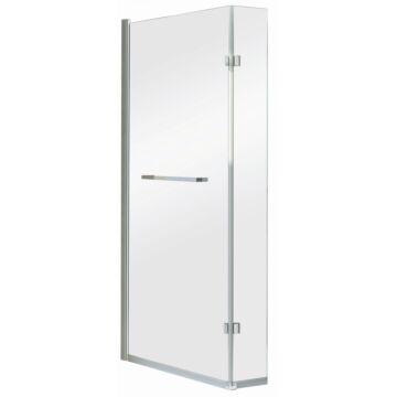 Lerwick Square Universal L-Shaped Hinged Bath Screen - With Towel Rail - Chrome