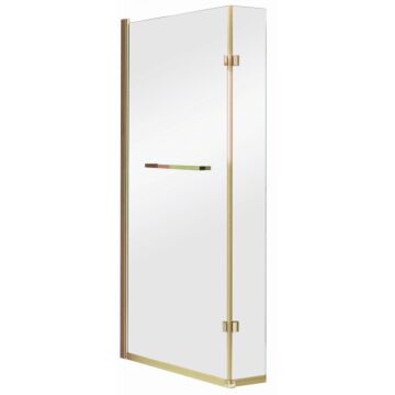 Lerwick Square Universal L-Shaped Hinged Bath Screen - With Towel Rail - Brushed Brass