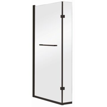 Lerwick Square Universal L-Shaped Hinged Bath Screen - With Towel Rail - Matt Black